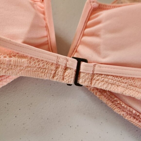 Abercrombie Peach Pink Crochet Ruffle Bandeau Halter Swimsuit Bikini Top Swim - Picture 4 of 8